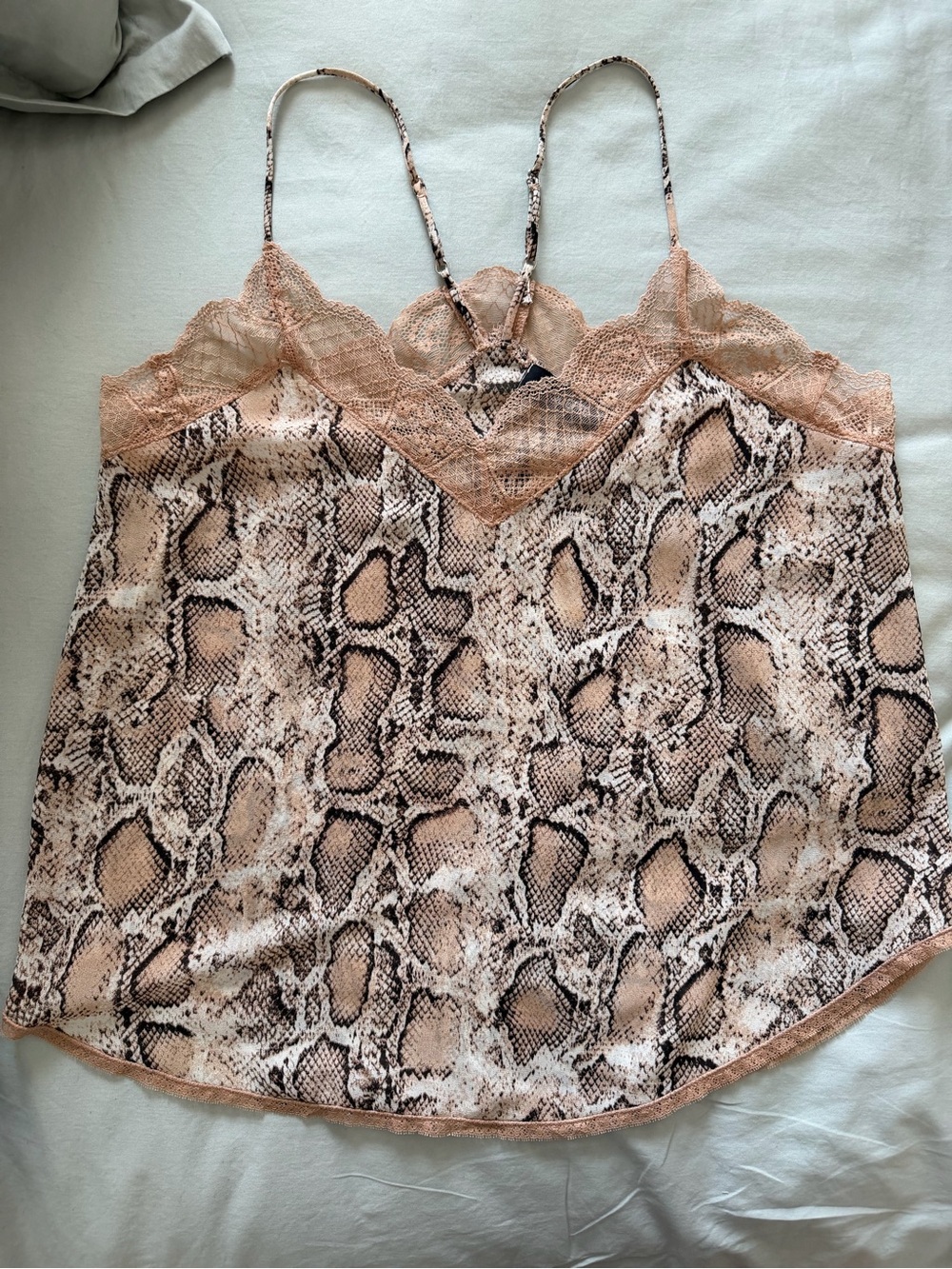 Etiquette Clothiers Snake-Print Lace Cami in Blush and Black